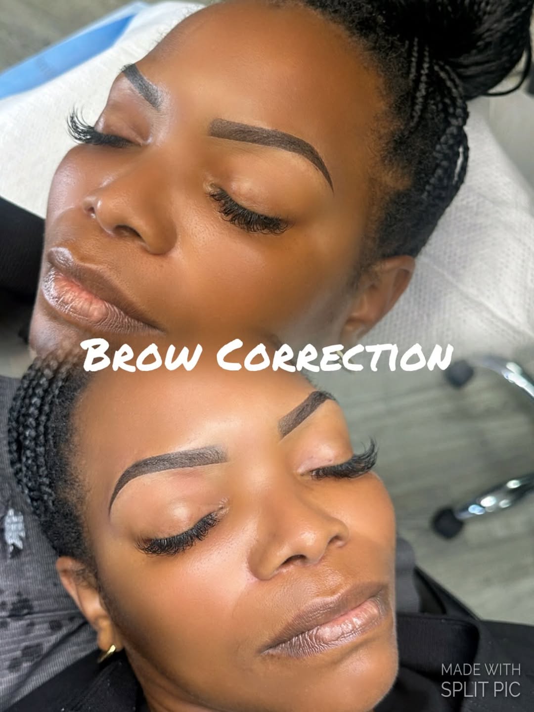 Before and after brow transformation