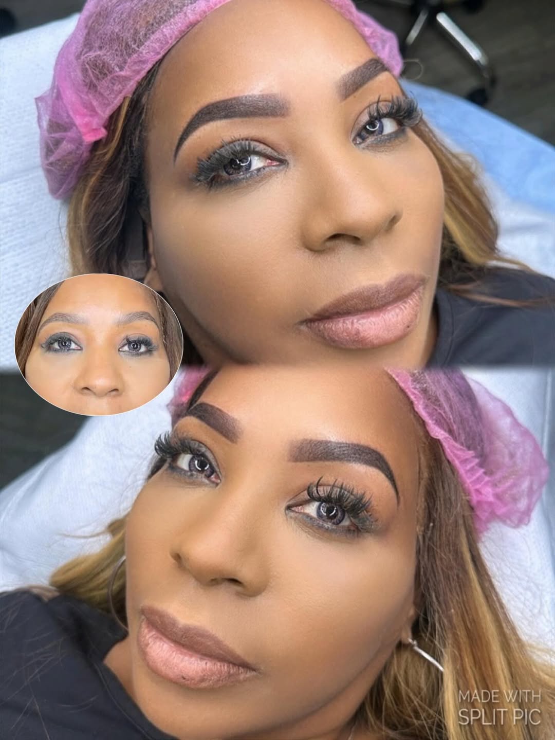 Close-up of freshly microbladed brows