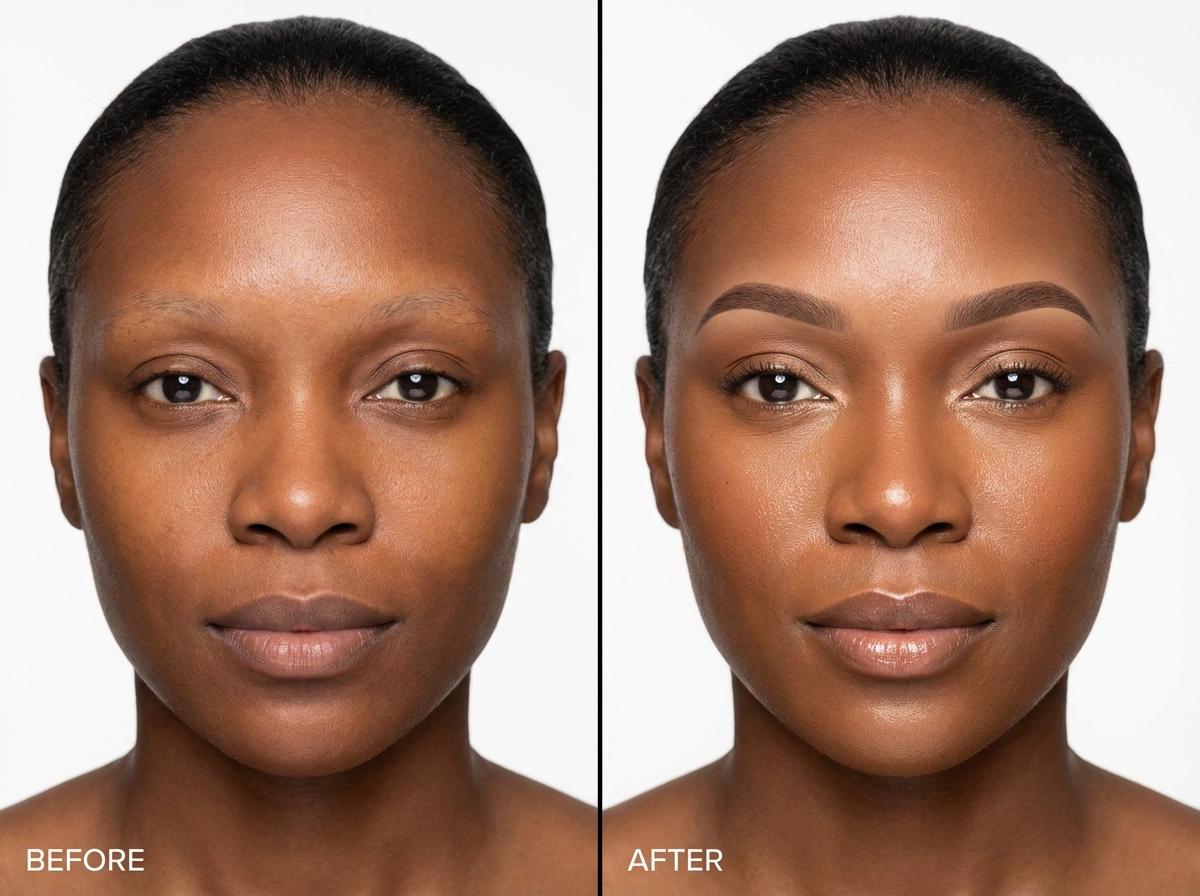 Before and after brow transformation