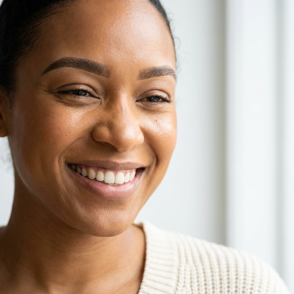 Smiling client with freshly shaped brows